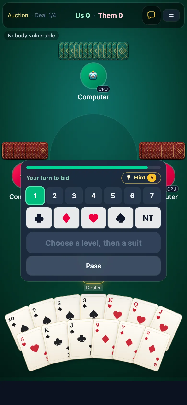Bridge gameplay, screenshot 1