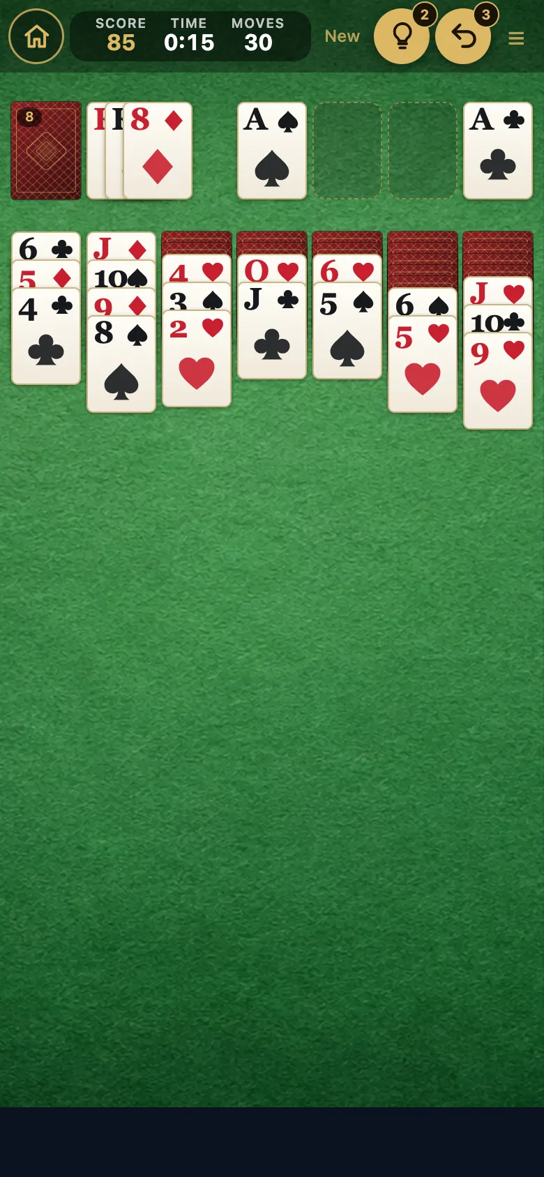 Solitaire gameplay, screenshot 1