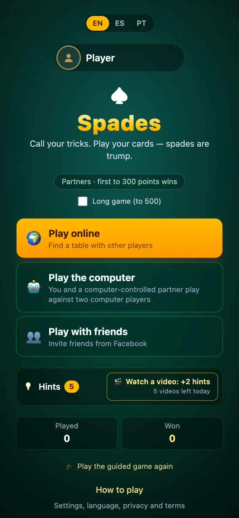 Spades gameplay, screenshot 3