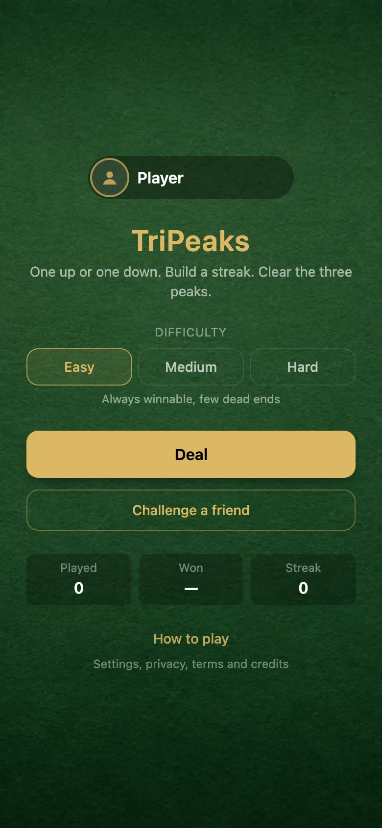 TriPeaks gameplay, screenshot 3